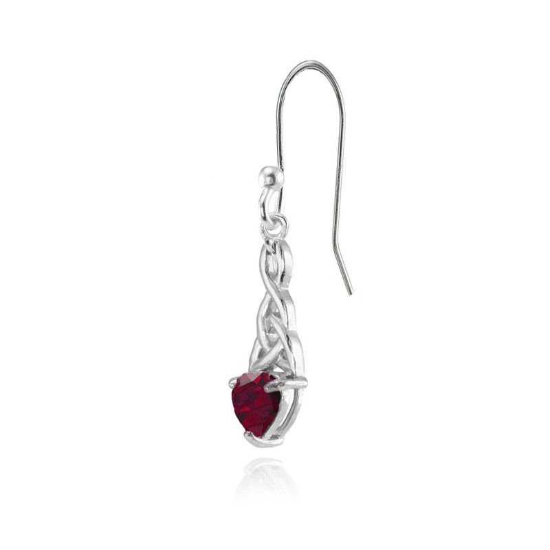 Sterling Silver Created Ruby 6x6mm Dainty Heart Celtic Knot Dangle