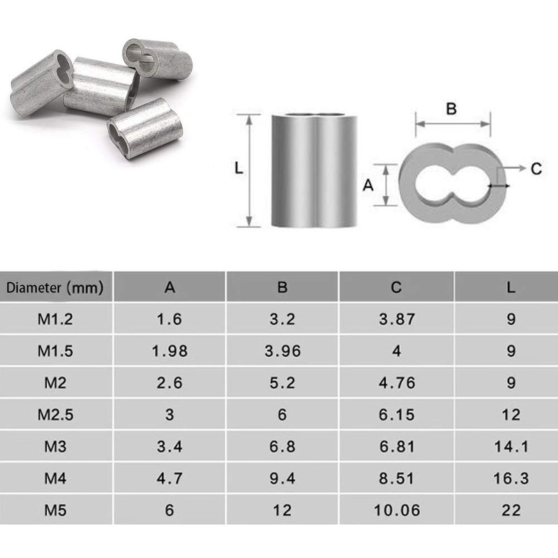 Pack of 100 2.5 mm Aluminium Double Sleeves Crimping Loop