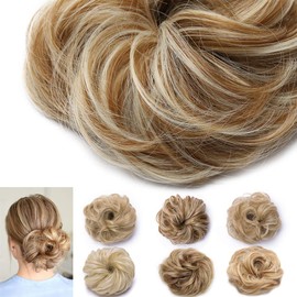 Scrunchy Scrunchie Hair Bun Updo Ponytail Hairpiece Curly Messy Donut Chignons -Light Brown & Bleach Blond[25g]