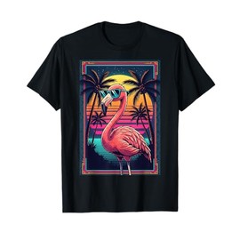Funny Retro Sunset Flamingo with Sunglasses - Flamingo T-Shirt