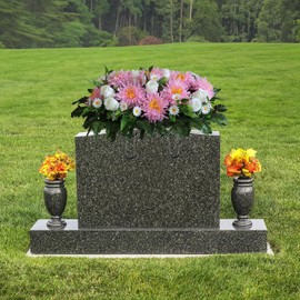 Artificial Cemetery Flowers-Headstone Flower Saddle Realistic Vibrant Roses,26" Fits Most Headstones-Non-Bleed Colors, Artificial Chrysanthemums and Easy Fit