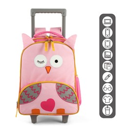 Toddler Rolling Backpack 16 inch Kids Wheeled Backpack Boys Girls Travel School Children Luggage Toddler Trip, Owl