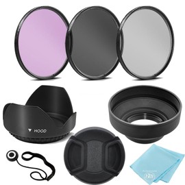 3 Piece Filter Kit (UV-CPL-FLD) + Tulip Lens Hood + Soft Rubber Hood + Lens Cap + for Select Canon, Nikon, Sony, Olympus, Panasonic, Fuji, Sigma SLR Lenses, Cameras and Camcorders (55MM)