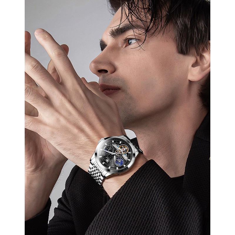 OLEVS Watches Mens Automatic Skeleton Original tourbillon Self Winding Luxury