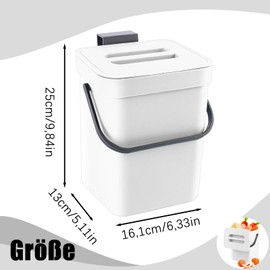 Hanging Trash Bin, 3L Hanging Bin for Worktop, 16.1 x 13 x 20.5 cm Waste Bin for Worktop, Wall-Mounted Trash Bin, Full Colour Waste Paper Bin, Non-Perforated Bin with Lid