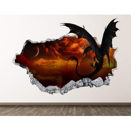 West Mountain Dragon Wall Decal Art Decor 3D Smashed Kids Galaxy Sticker Mural Boys Gift BL06 (30" W x 18" H)