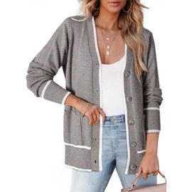 Dokotoo Cardigans for Ladies Open Front Long Sleeve Lightweight 2024 Solid Color Fall Knit Sweater Coats with Pockets for Summer,Gray X-Large