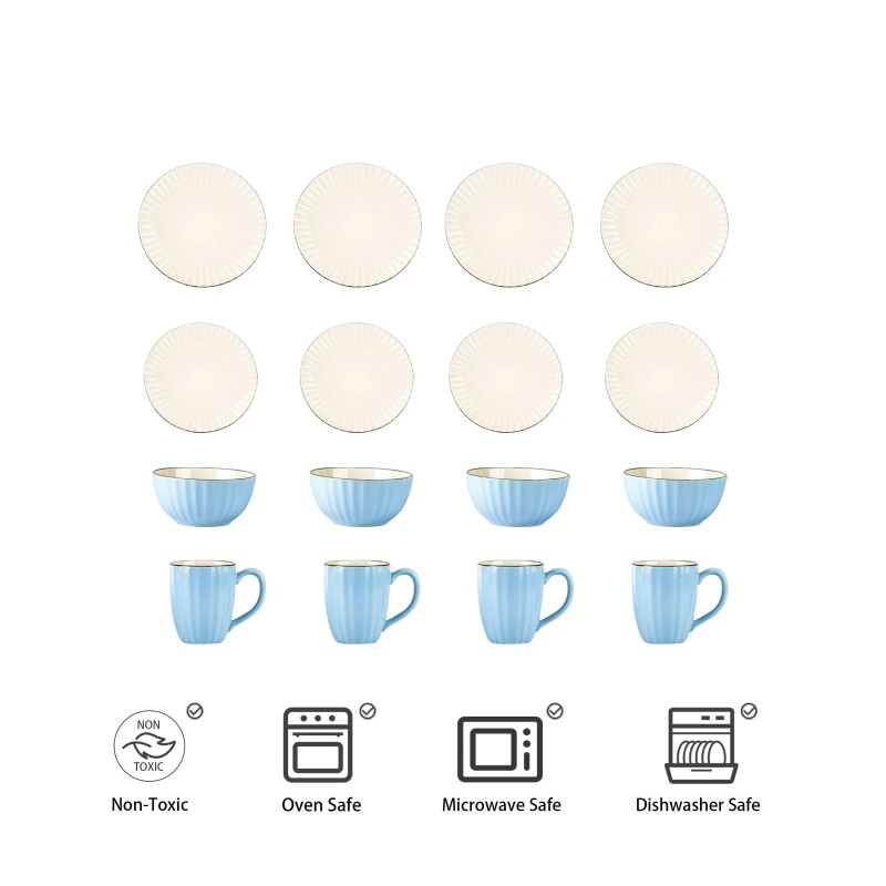 September Promotion Stoneware Embossed 16pc Dinner Set Hot Selling Kitchen