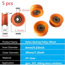 Preamer 5pcs 6x30x13mm U Groove Nylon Guide Roller Bearing Roller Bearing 626 Bearing Inside