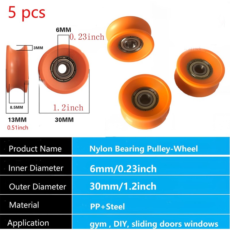 Preamer 5pcs 6x30x13mm U Groove Nylon Guide Roller Bearing Roller