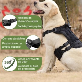 Keakitay Pechera Táctica para Perros con Asa, Arnés con Correa Perros de 1,5 Metro, Grande Ajustable Sin Tirones para Viajes y Paseo Perro, (Negro, M)