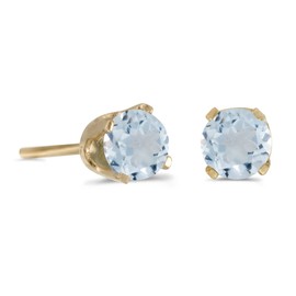 10k Yellow Gold 4 mm Round Aquamarine Stud Earrings, Yellow Gold, Aquamarine