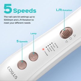 COSLUS Professional Manicure Pedicure Kit: Electric Nail File Set, 5 Speed Cordless Nail Drill Care Machine Rechargeable for Thick Nails, Toenail Grinder Cuticle Trimmer Callus Remover