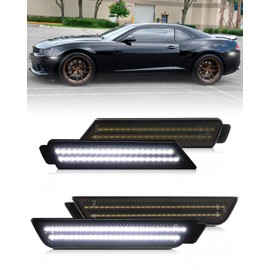 PWOBVZ LED Side Marker Lights for Chevy Camaro 2010-2015, 5th Gen Camaro Front & Rear Bumper LED Side Markers White, Smoked Lens Driver & Passenger Side Bumper Lights, 4PCS