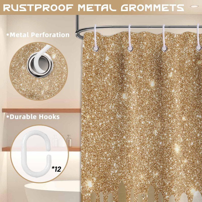 Yieldeer Gold Shower Curtain Sparkle Shimmer Bling Sparkly Bathroom Decor
