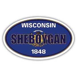 Sheboygan City Wisconsin State Flag | WI Flag Sheboygan County Oval State Colors Reflective Sticker Car Decal 3x5 inches