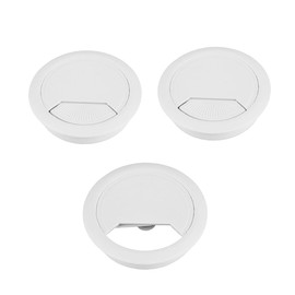 3 x Cable Grommet Desk, Cable Pass 60 mm Desk, Cable Guide for Push-in Cable Box, Stainless Steel White Painted 60 mm, for Desks, Office and Worktops