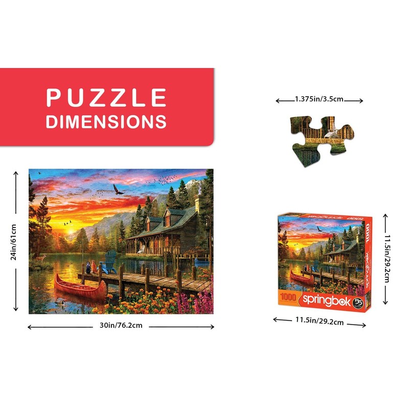 Springbok's 1000 Piece Jigsaw Puzzle Cabin Evening Sunset - Made