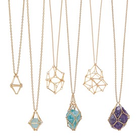 UNICRAFTALE 3Pcs 3 Sizes Golden Adjustable Crystal Necklace 304 Stainless Steel Macrame Pouch Necklace with Extender Chain Empty Stone Holder Nets Necklaces Pendant for Necklaces Making