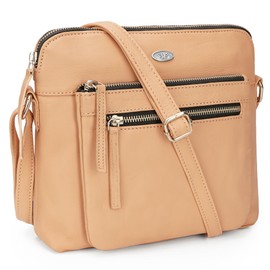 Genuine Leather Crossbody Bags for Women, Cross-Shoulder Purses with Adjustable Strap and Triple Zipper, Swanky - Peach
