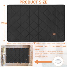 WELIDAY Magnetic Fireplace Covers Fireplace Blanket for Heat Loss Indoor Fireplace Draft Stopper with Built-in 10 Strong Magnet for Iron Fireplace Frame Fireplace Screen 33"x29"