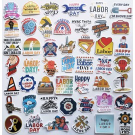 Generic 50Pcs Funny Labor Day Sticker Labor Union Decals Cute Label Day Cool Hard Hat Safety Decals Construction Helmet Stickers