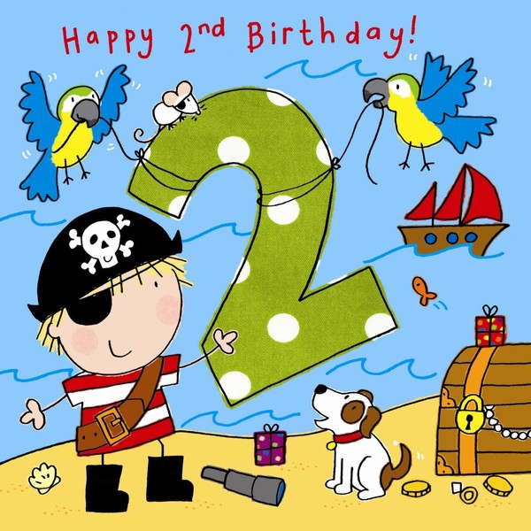 Twizler 2nd Birthday Card Boy Pirate – Age 2 Birthday Card – Boys Birthday Card Age 2 – Happy Birthday Card 2 Year Old Boy - Childrens Birthday Cards – Happy Birthday Card Boy – Card Age 2 Boy