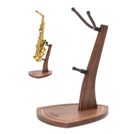 Musbeat Saxophone Stand, Saxophone Stand for Alto and Tenor, Walnue Hardwood Alto Sax Stand with Soft Silicone Yokes, Handcrafted Wooden Tenor Saxophone Holder for Home Studio Display