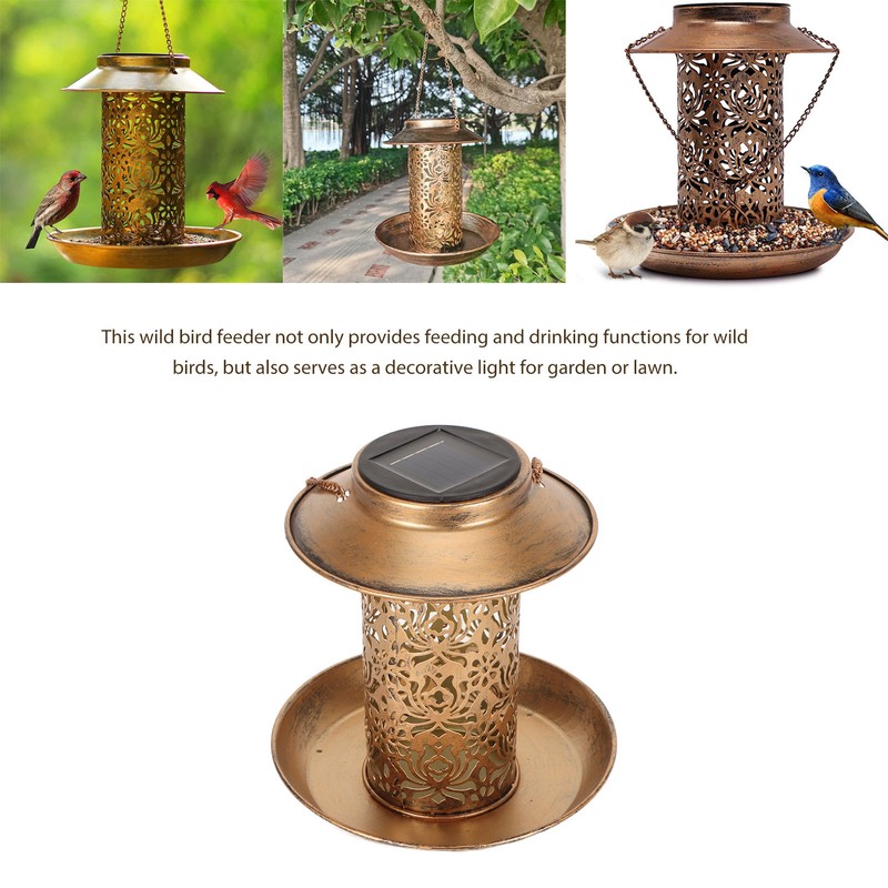 Hanging Bird Feeder Solar Powered Light Hollow Design Sturdy Stable