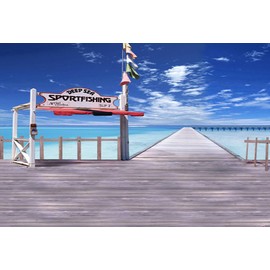 AOFOTO 8x6ft Seaside Fishing Theme Backdrop Deep Sea Sportfishing Sign Dock Background Blue Sky Ocean Wharf Wood Brige Pier Seascape Backdrop for Photography Boy Summer Vacation Photo Studio Props