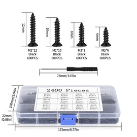Small Self-Drillin, 2400 Small Wood Screws, Phillips Screws, Flat Head Countersunk Self-Drilling or Electronics DIY Woodworking - Black