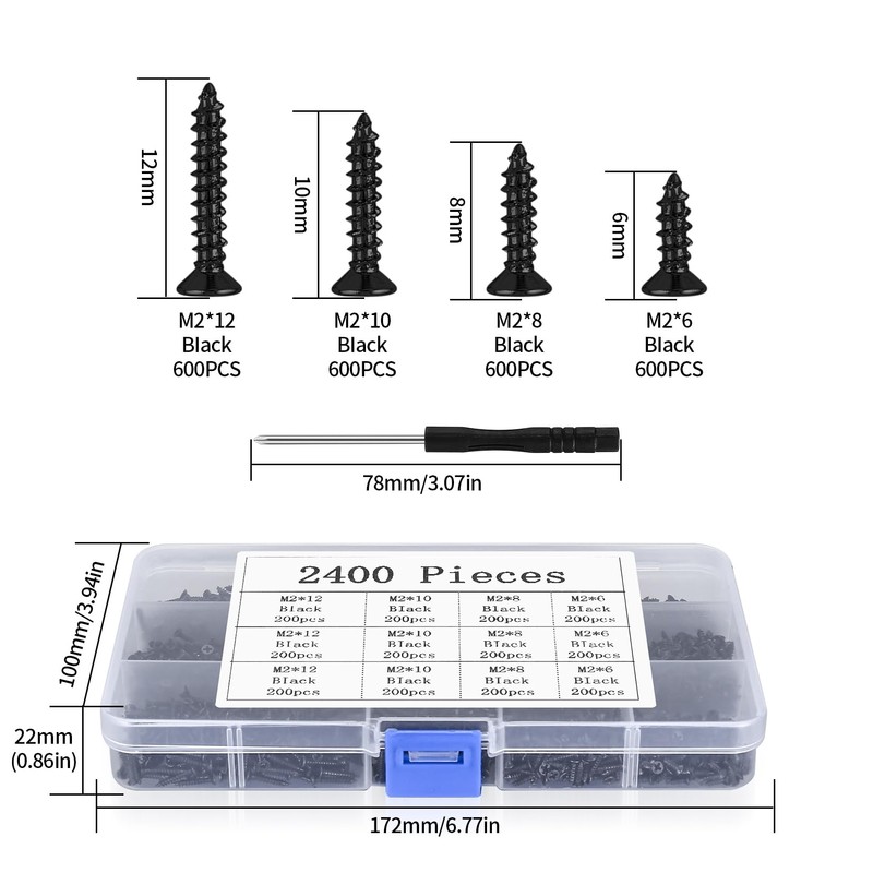 Small Self-Drillin, 2400 Small Wood Screws, Phillips Screws, Flat Head