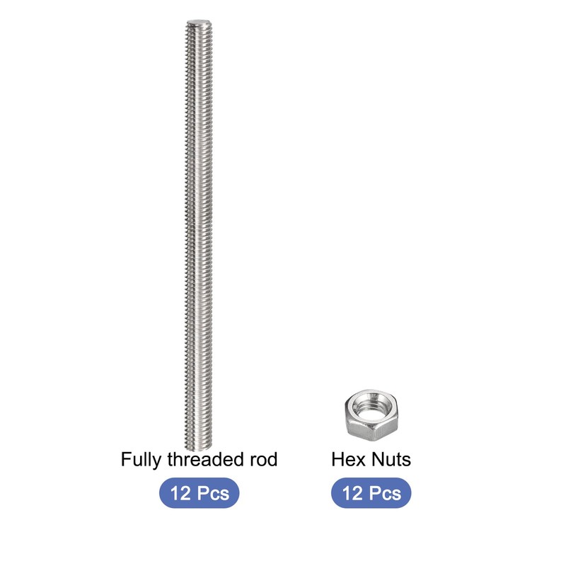 sourcing map 12 Pack M8 x 200mm Fully Threaded Rod