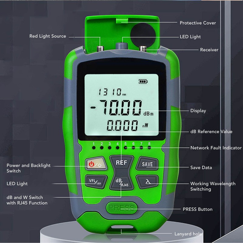 Optical Fiber Power Meter Optic Cable Tester ‑70~+10dbm Digital Display