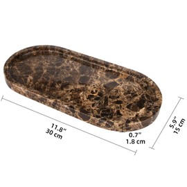 HESHIBI Oval Marble Bathroom Vanity Tray, Natural Luxury Dark Brown Marble Home Kitchen Bathroom Table Tray, Stone Decorative Countertop Serving Trays for Coffee Perfume Jewelry Makeup