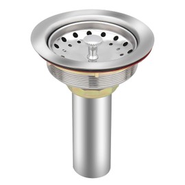 Uni-Green Kitchen Sink Drain Kit for Standard 3-1/2 inch Drain - Fit 1-1/2 inch Pipe - Stainless Steel Basket with Knob - Rubber Stopper Bottom - 3.5" Kitchen Sink Drain Strainer Replacement Kit