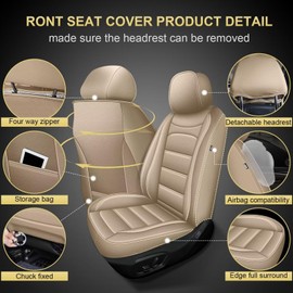 IKABEVEM Car Seat Covers Fit for Kia Cadenza 2014-2020: Luxury Leather Automotive Front Seat Covers, Car Seat Protector(2PCS Front, Beige)