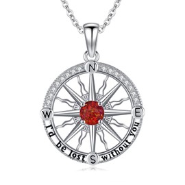 Zhi Kexin Compass Necklace 925 Sterling Silver Opal Necklace I'd be Lost without You Birthstone Pendant Compass Jewelry Birthday Fine Jewelry Gifts for Girlfriend Wife(July), Sterling Silver, Created Opal