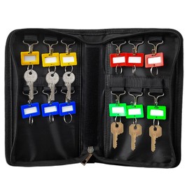 JIjzedL Portable Key Bag, Key Organiser with Zip, Fireproof Key Case with 12 Colourful Keyrings and 12 Hooks, Key Organiser for Offices, Hotels, black
