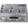 Rustic Wooden Office Desk Organizer 5 Compartment with 2 Drawer