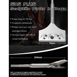 KAFUWELL Scalpello SDS-Plus per Piastrelle, 194×78 mm, Angolato 25°, 42CrMo
