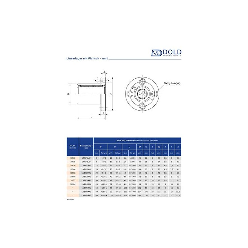 LMEF16UU Linear Bearing with Round Flange 16 mm