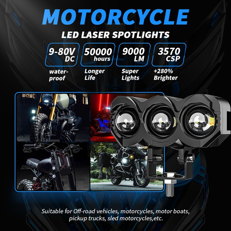 2pcs Motorcycle LED Spotlight White Yellow Dual Light Aluminum IP68