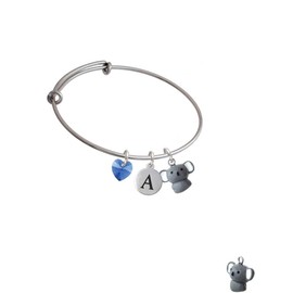 Delight Jewelry Resin Koala Bear - Crystal Heart and Pebble Initial Custom Charm Bangle Bracelet