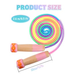Jump Rope for Kids Adjustable, Lorvain Rainbow Skipping Rope, Kids Jump Ropes with Wooden Handle for Girls Boys, Weighted Jumping Ropes for Fitness Workout Exercise Outdoor Fun Activity (Pink)