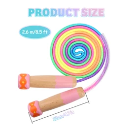 Jump Rope for Kids Adjustable, Lorvain Rainbow Skipping Rope, Kids Jump Ropes with Wooden Handle for Girls Boys, Weighted Jumping Ropes for Fitness Workout Exercise Outdoor Fun Activity (Pink)