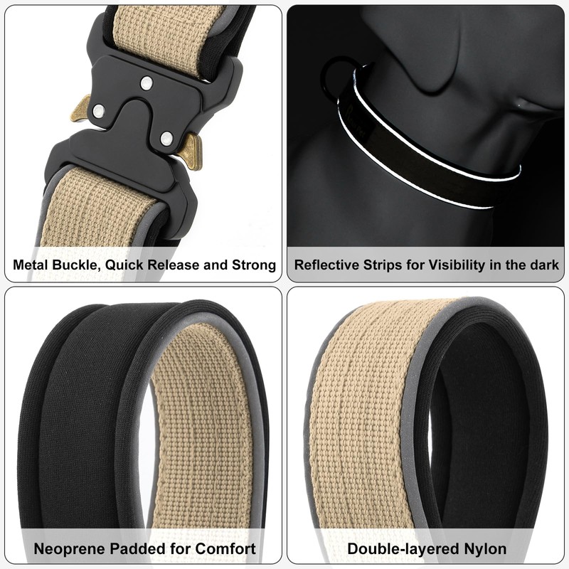Plutus Pet Tactical Dog Collar, Reflective, Adjustable Heavy Duty Dog