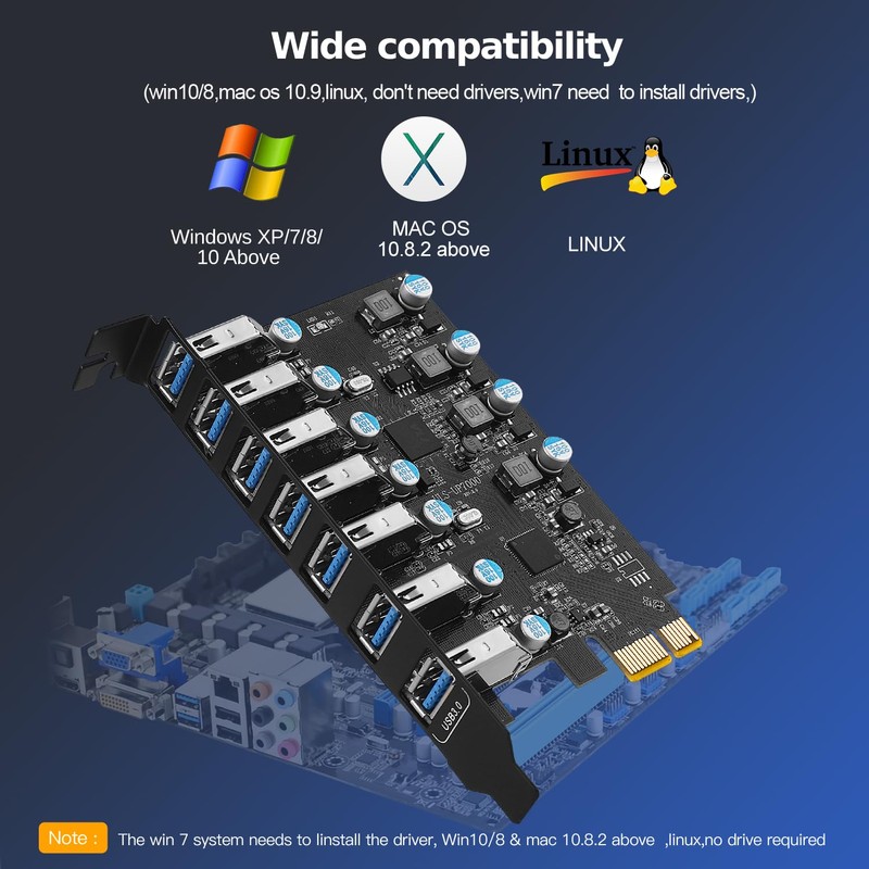 FARBOKO USB PCIe Card 7-Port USB 3.0 5Gbps PCIe Expansion