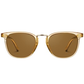 Carfia Small Acetate Champagne Polarized Sunglasses for Women UV Protection, Retro Eyewear Metal Bridge Brow Ladies Sunnies