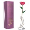 24K GoldPlated Rose Flower Pink Green Leaf for Valentine's Day